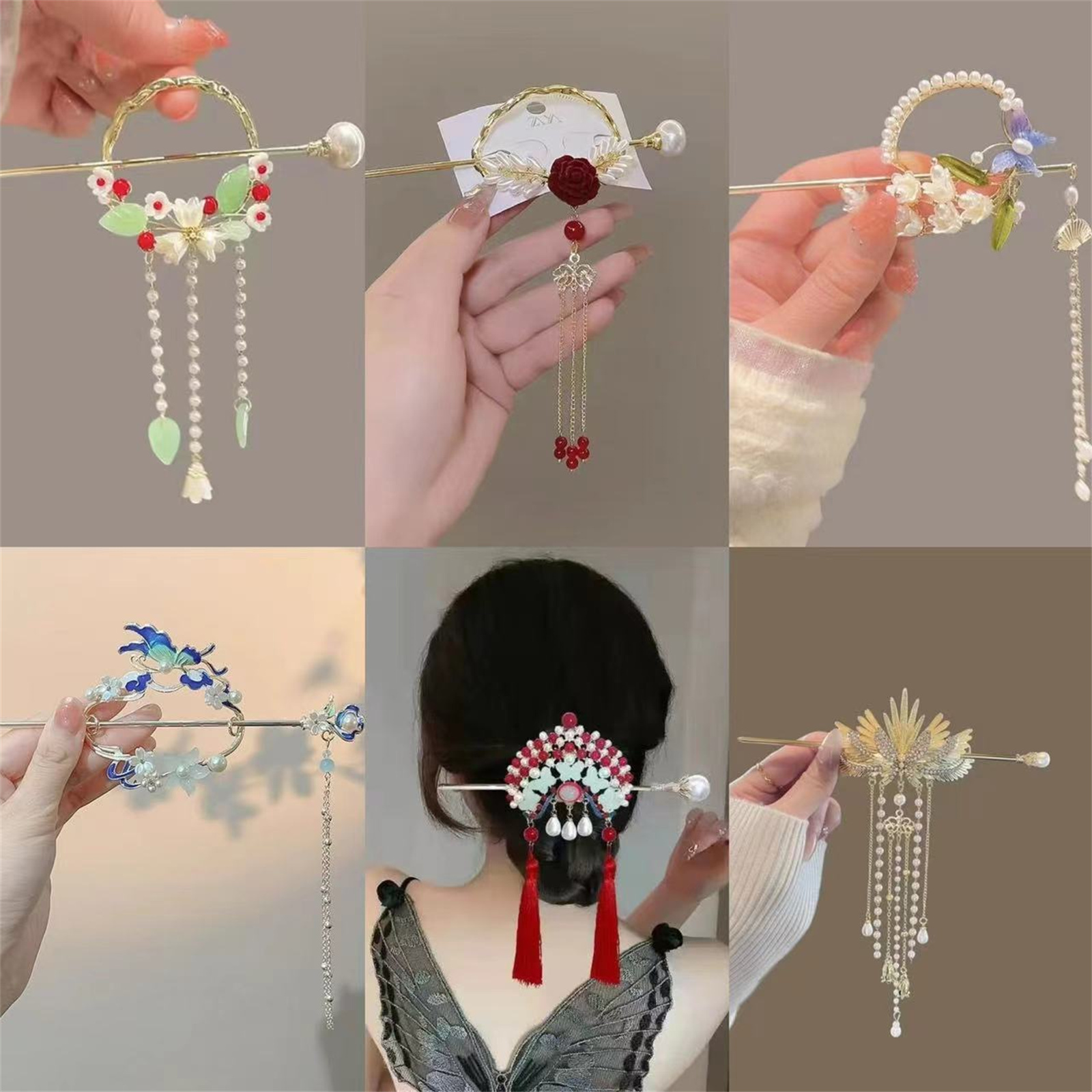 Ethnic Fashion Style - กิ๊บติดผมสไตล์ชาติพันธุ์สำหรับผู้หญิง กิ๊บติดผมประดับดอกไม้ระยิบระยับสวยงาม กิ๊บติดผมแบบโบราณ กิ๊บติดผมแบบม้วน สำหรับสาวๆ เครื่องประดับผม