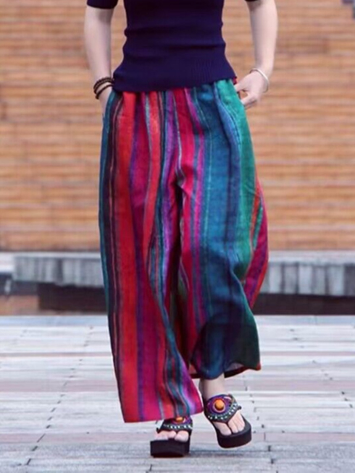 กางเกงขายาวลำลองสไตล์ศิลปะสำหร - Ethnic Fashion Style บทวิจารณ์และราคา