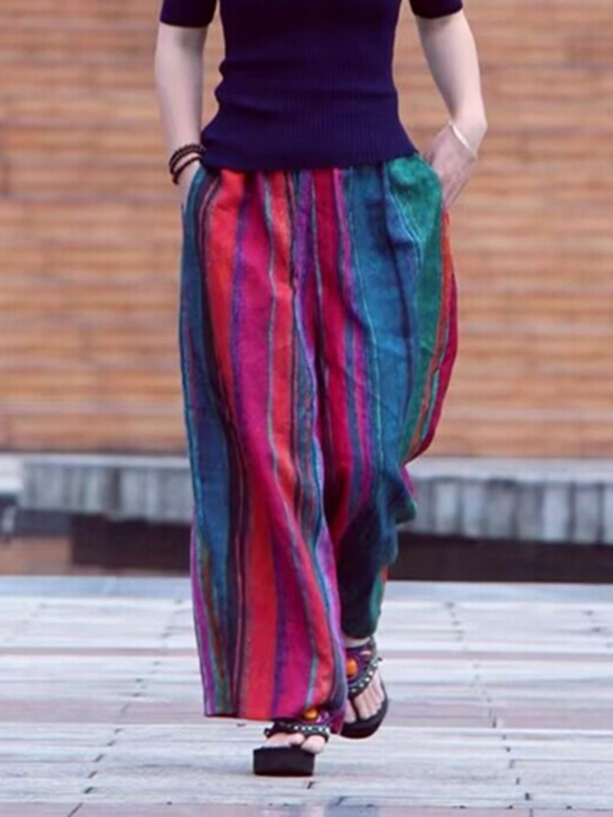 กางเกงขายาวลำลองสไตล์ศิลปะสำหร - Ethnic Fashion Style บทวิจารณ์และราคา