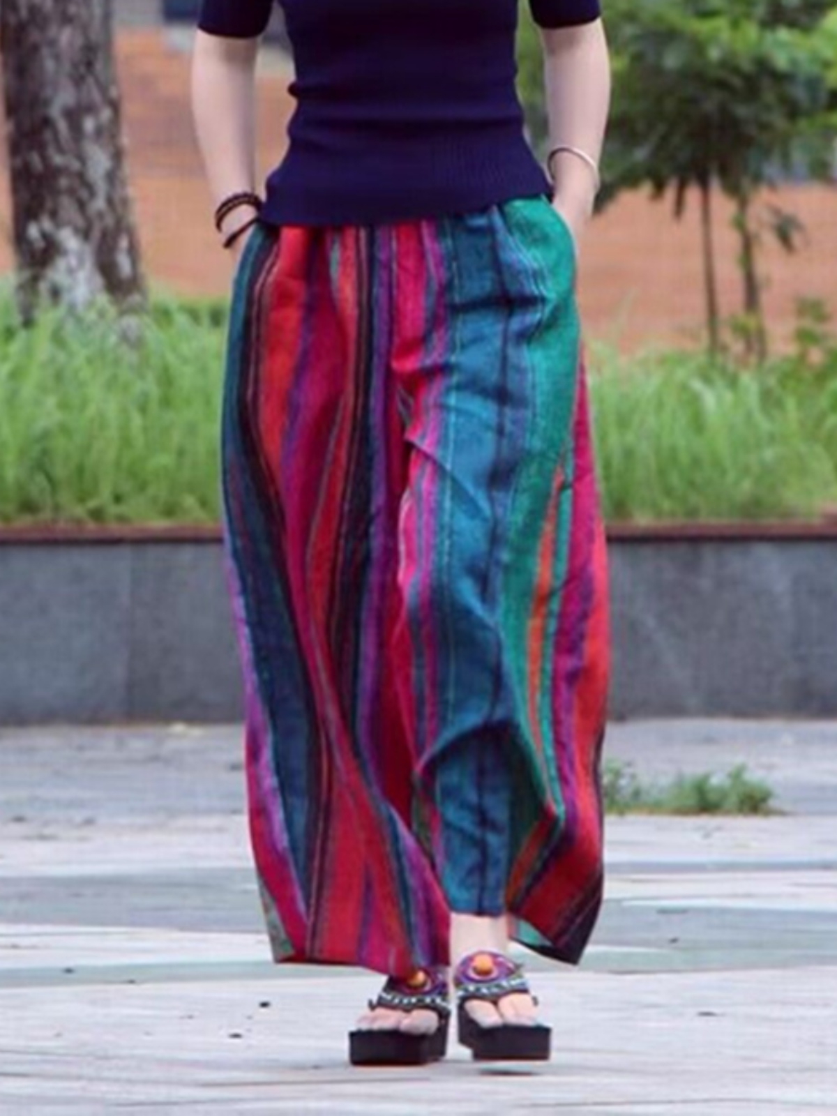 กางเกงขายาวลำลองสไตล์ศิลปะสำหร - Ethnic Fashion Style บทวิจารณ์และราคา