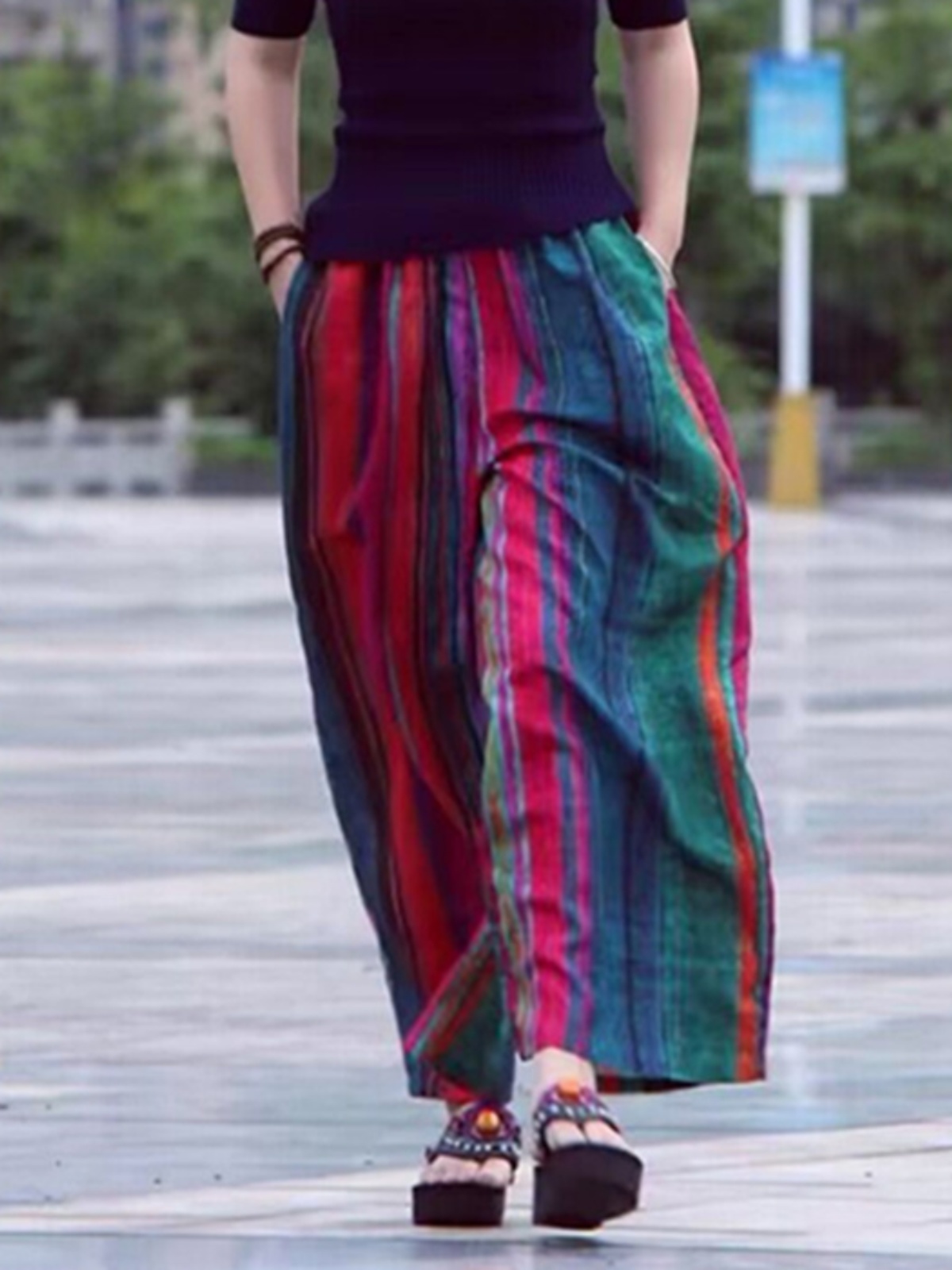 กางเกงขายาวลำลองสไตล์ศิลปะสำหร - Ethnic Fashion Style บทวิจารณ์และราคา